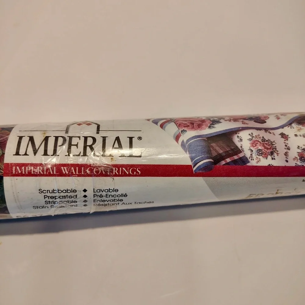 VTG Imperial Floral Prepasted Wallpaper Moody Romantic Cottagecore Blue Pink
